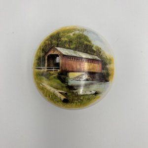 Vintage Jubilee China Trinket Pill Stash Box England Covered Bridge
